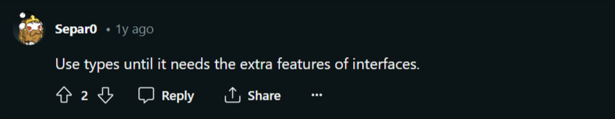 Type vs Interface TypeScript - Reddit-Opinion 1