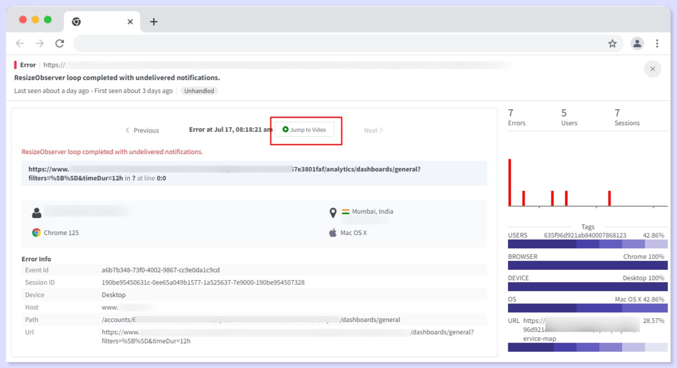 Error Tracking Combined with Session Replay